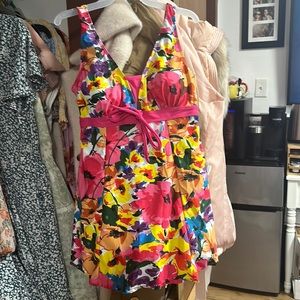 Hot pink floral, one piece, bathing suit, worn once size medium